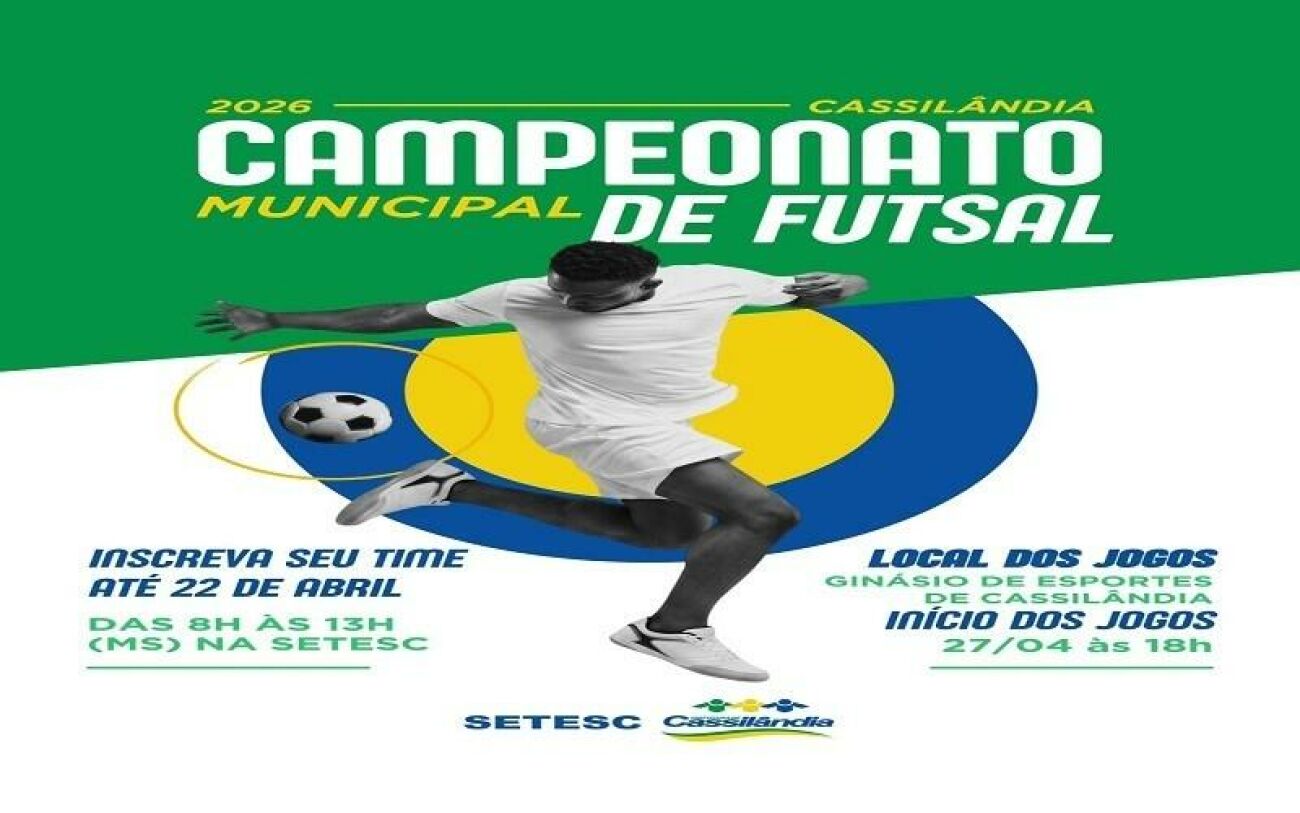 Ilustração da notícia Inscrições para Campeonato Municipal de Futsal seguem abertas até amanhã em Cassilândia da MS Todo dia